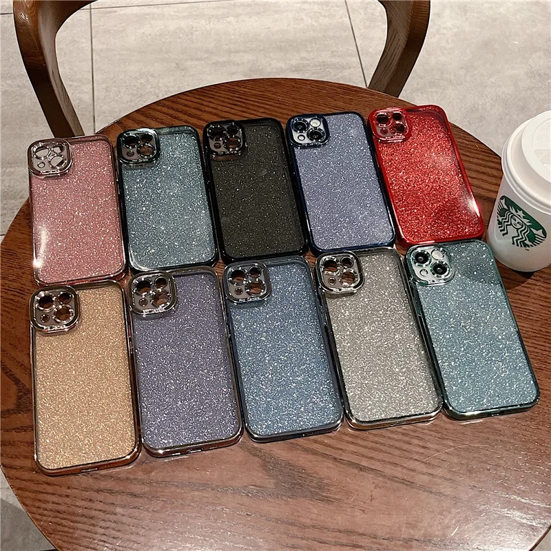 Plating Phone Cases For IPhone 16 Pro Max 15 14 13 12 11 Gradient Glitter Protect Shockproof Back Cover