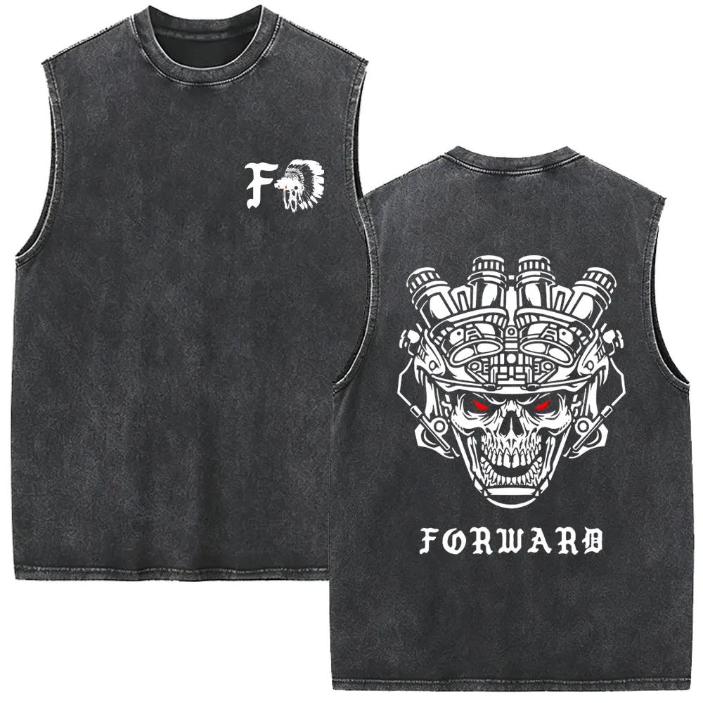 Forward Observations Group Vintage Washed Vest T-Shirt mit Skelett-Rosen-Print für Herren und Damen – Rock Oversized Ärmelloses Tanktop – Detail 6