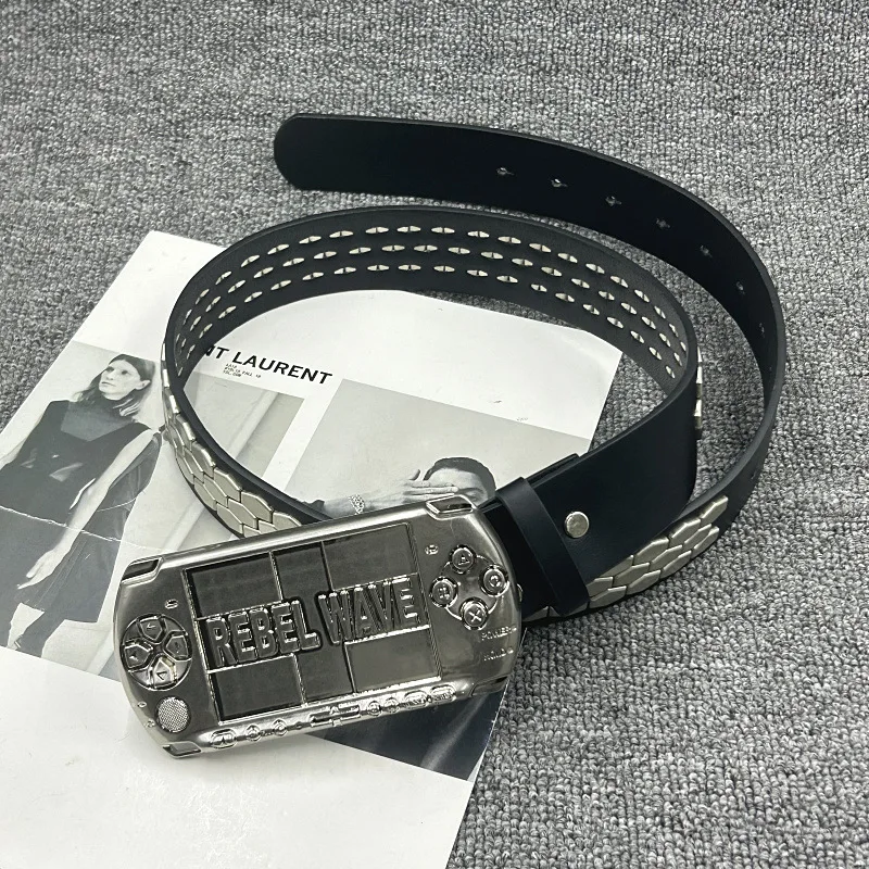 2026 New Dark Style Y2k Belt Metal Buckle Letter Ancient Silver Decorative Belt, Subculture Punk Decorative Personality Belt