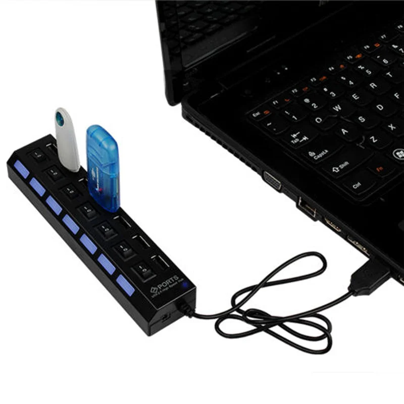 

1pcs 7-Port Usb 2.0 Hub High-Speed 480Mbps Data Transfer Desktop Compatible Multi Black Usb Hub Extension