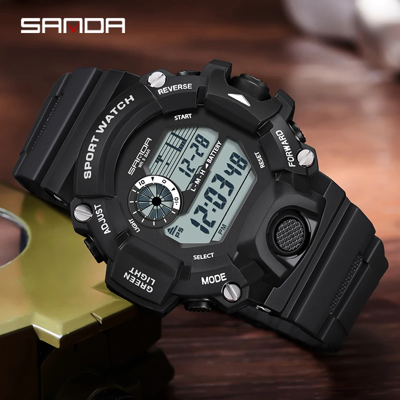 SANDA Fashion Top Brand Men Outdoor Sports Multifunctional LED Digial Electronic 5atm Waterproof Military Luminous Wrist Watch