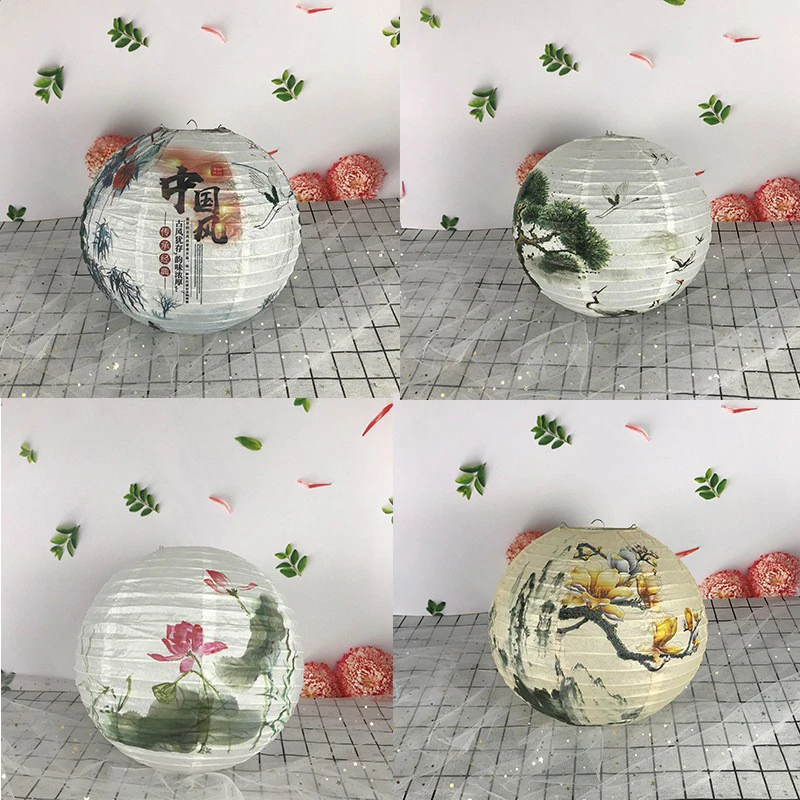 Pine/Orchid/Plum Blossom Round Paper Lantern Lamp Shade Chinese Oriental Style Light Restaurant Wedding Home Decor Gifts