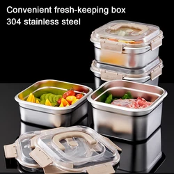 Hot Kitchen Stainless Steel Handle Fresh-Keeping Box Fruits Snack Lunch Box Refrigerator Food Grade Storage Outdoor Picnic Case