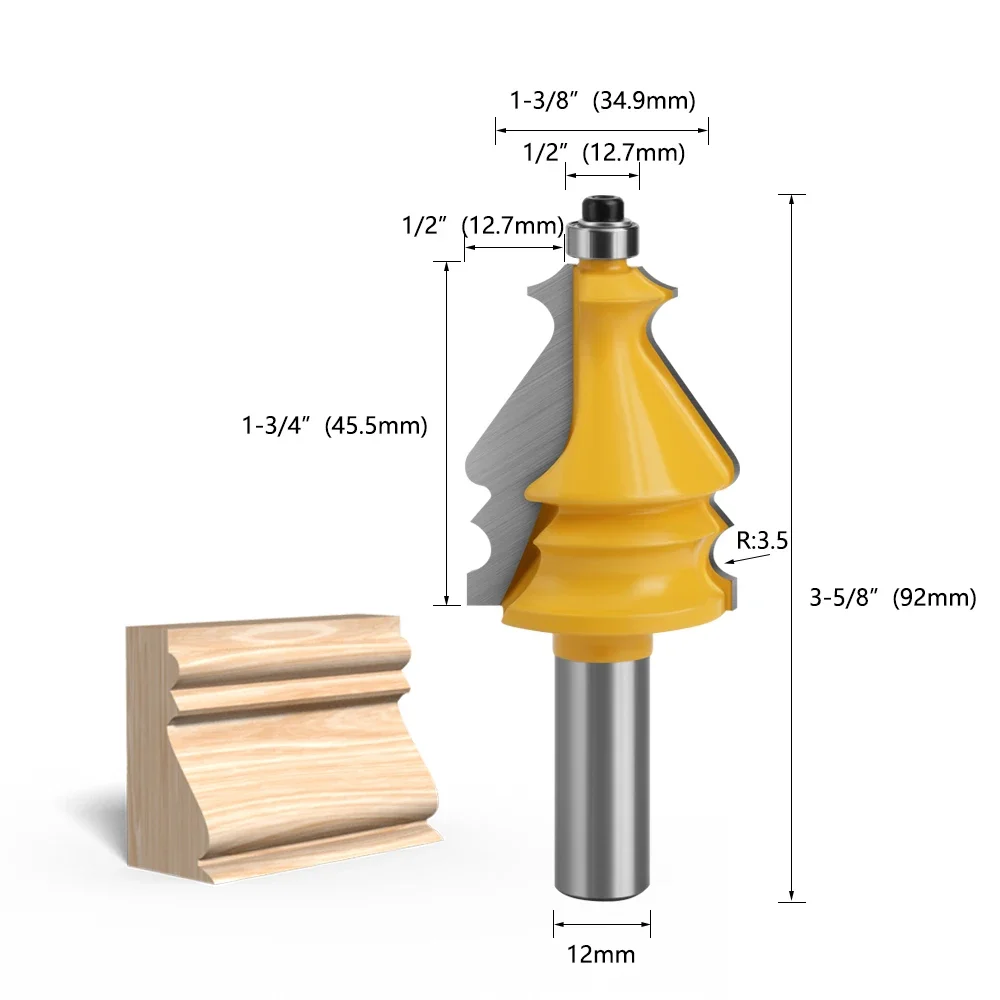 AURWOF 1 Stück 1/2" 12mm Schaft Halbrunder Bullnose-Fräser, Hartmetall-Holzkantenformer für Formgebung, Treppen- und Schrankverkleidungen – Detail 6