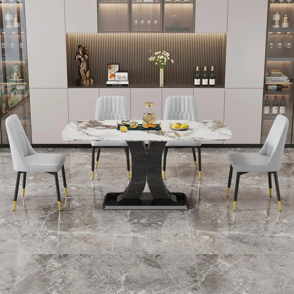 مجموعة من 4 كراسي لتناول الطعام الحديثة مع وسائد خلفية من جلد البولي يوريثان وأرجل معدنية سوداء لاستخدام المطاعم