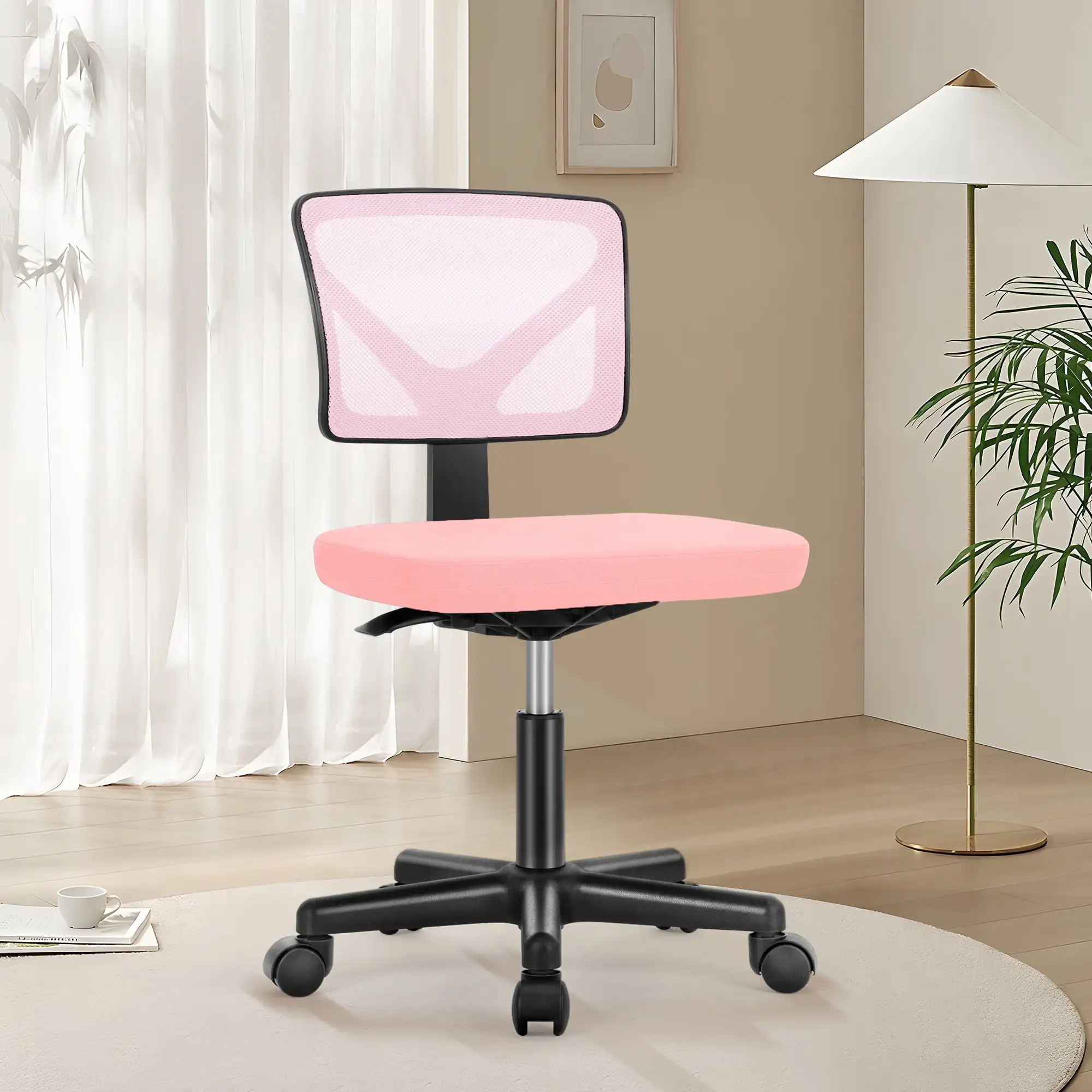 Mesh Task Chair with Padded Seat for Home Office, Pink