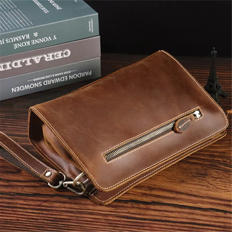 

Retro Large Capacity Business Clutch Bag Genuine Mad Leather Casual Handheld Bag Top Layer Cowhide Men's Bag