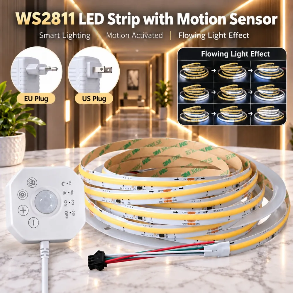 0.5~10m WS2811 LED Strip Light with Motion Sensor Flowing Light Effect PIR Motion Activated Smart LED Tape for Stair Home Decor
