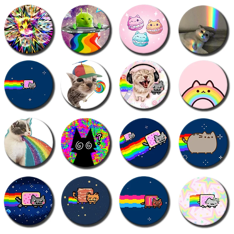 Cute Funny Rainbow Alien Cat Button Pins Backpack Clothing Decor Brooch Cartoon Science Fiction Badge Jewelry Gifts for Kids - zdjęcie 1