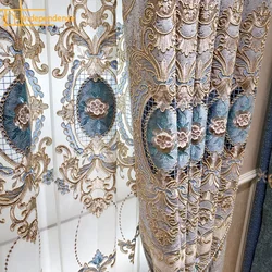 Cortinas opacas bordadas solubles en agua huecas de alta gama de estilo europeo para sala de estar y dormitorio, hilo bordado personalizado