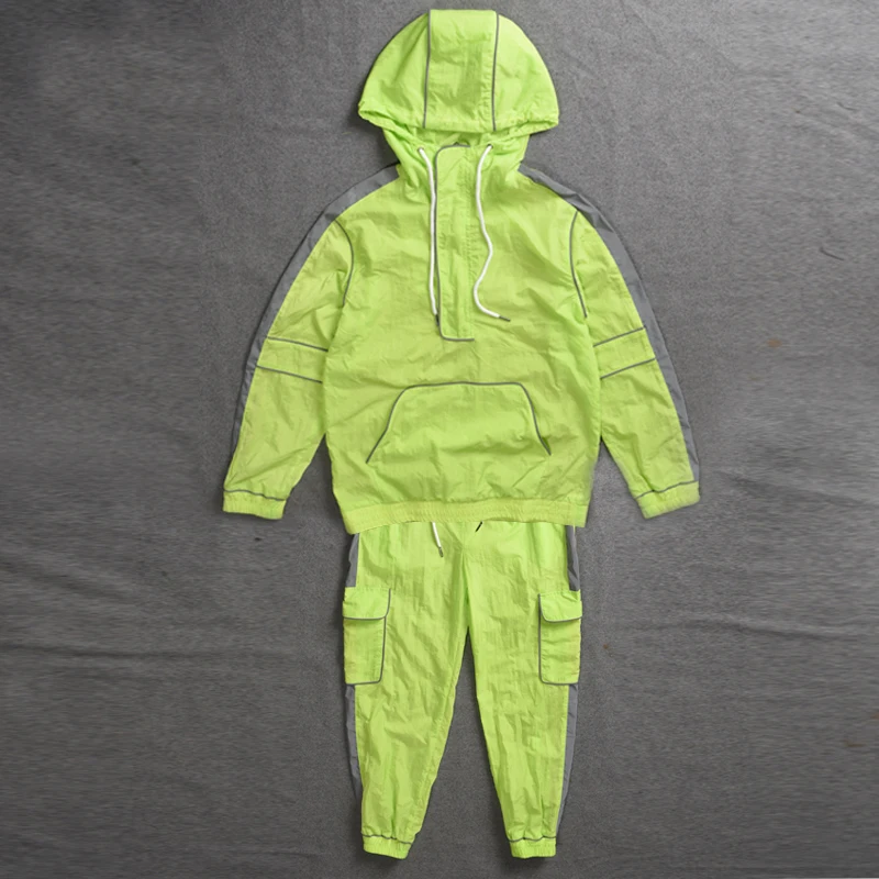 

Fluorescent Green Reflective Hoodies Pants Women Hip-Hop Dance Costume Men Jazz Clothing Stage Rave Outfit Clothes XS5361