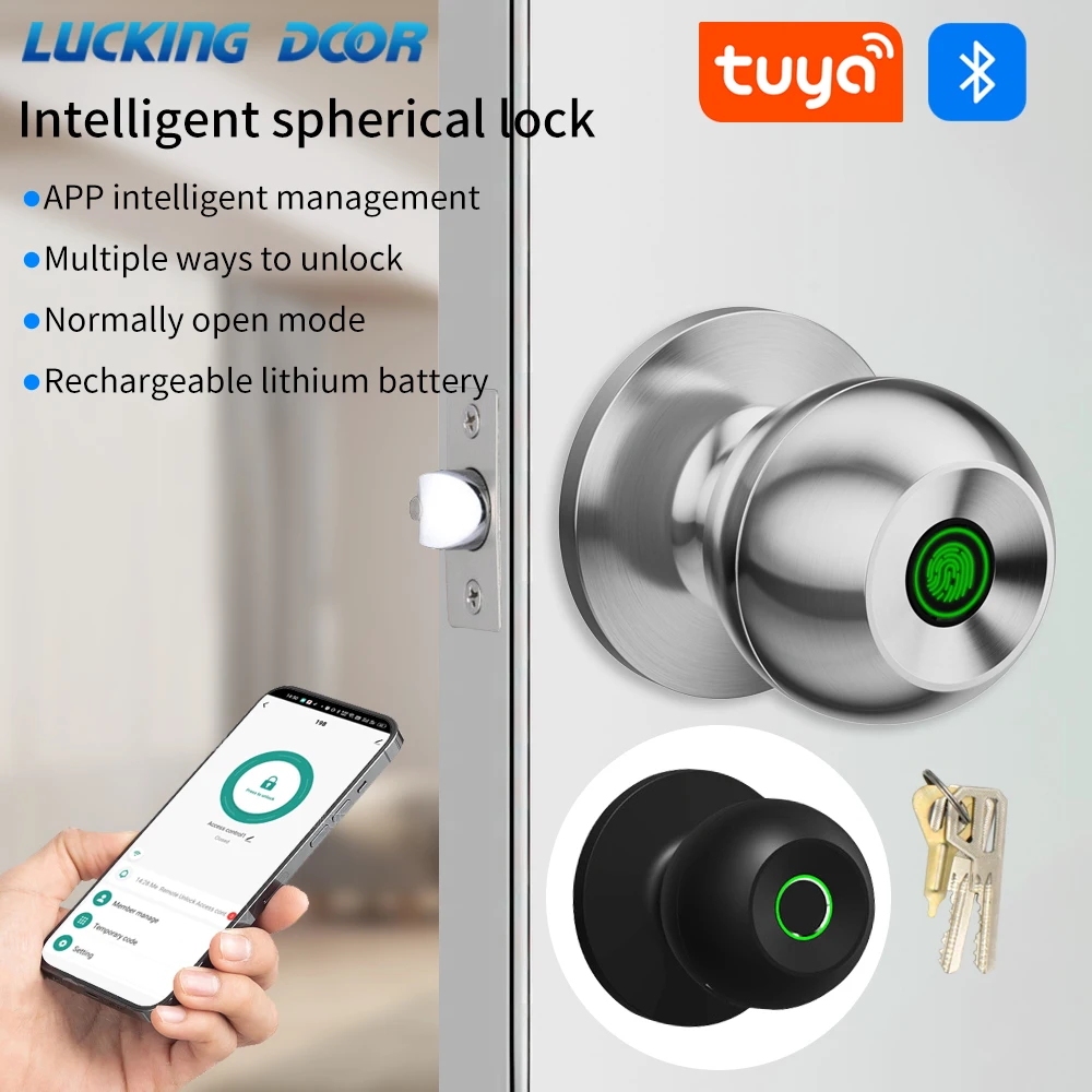 Tuya App Biometric Fingerprint Smart Door Knob Lock Electronic Lock Keyless Security Door Entry Home House Apartment Office Lock