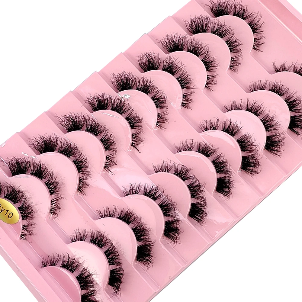 New 10pairs 3D Mink Eyelashes Invisible Band Lash Extension Natural False Eyelashes Cross Cluster Fairy Big Eye Long Fake Lashes