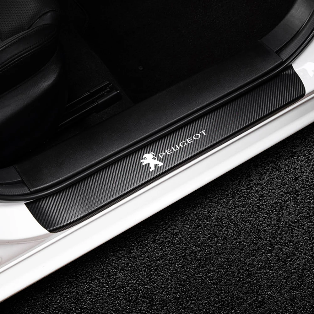 4PC Carbon Fiber Car Door Sill Stickers Auto Emblem Protective Decal For Peugeot 3008 5008 208 407 406 4008 206 308 207 2008 508