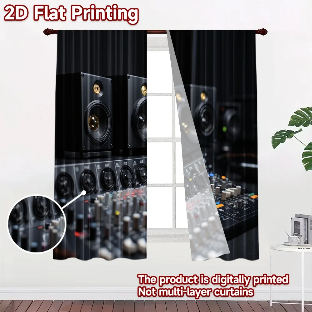 2D flat 2pcs Curtain French Romantic Style Studio Speakers and Mixer Digitally printed polyester Holiday Decorations for Indoor