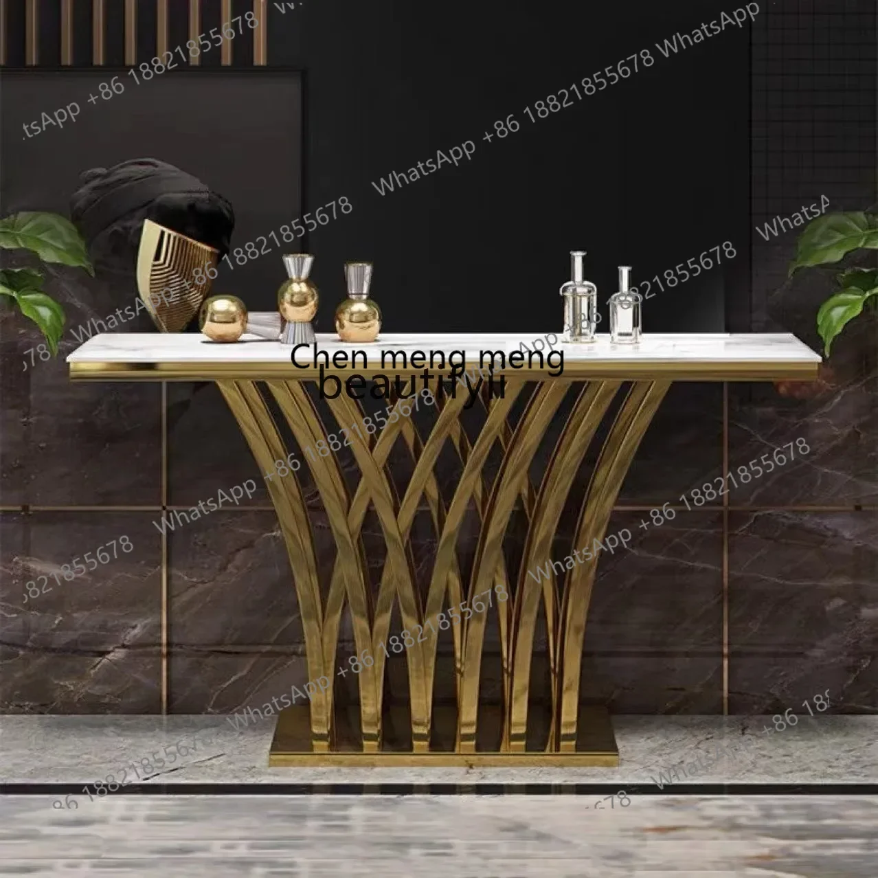 M178 Nordic light luxury stainless steel marble entrance table corridor creative entrance table against the wall