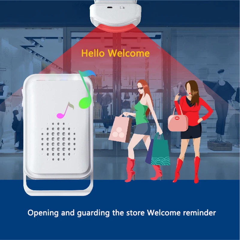 Intelligent Voice Prompt Welcome Long Distance Wireless Doorbell Infrared Induction Split Greeter Alarm Sensor for Shops/Family