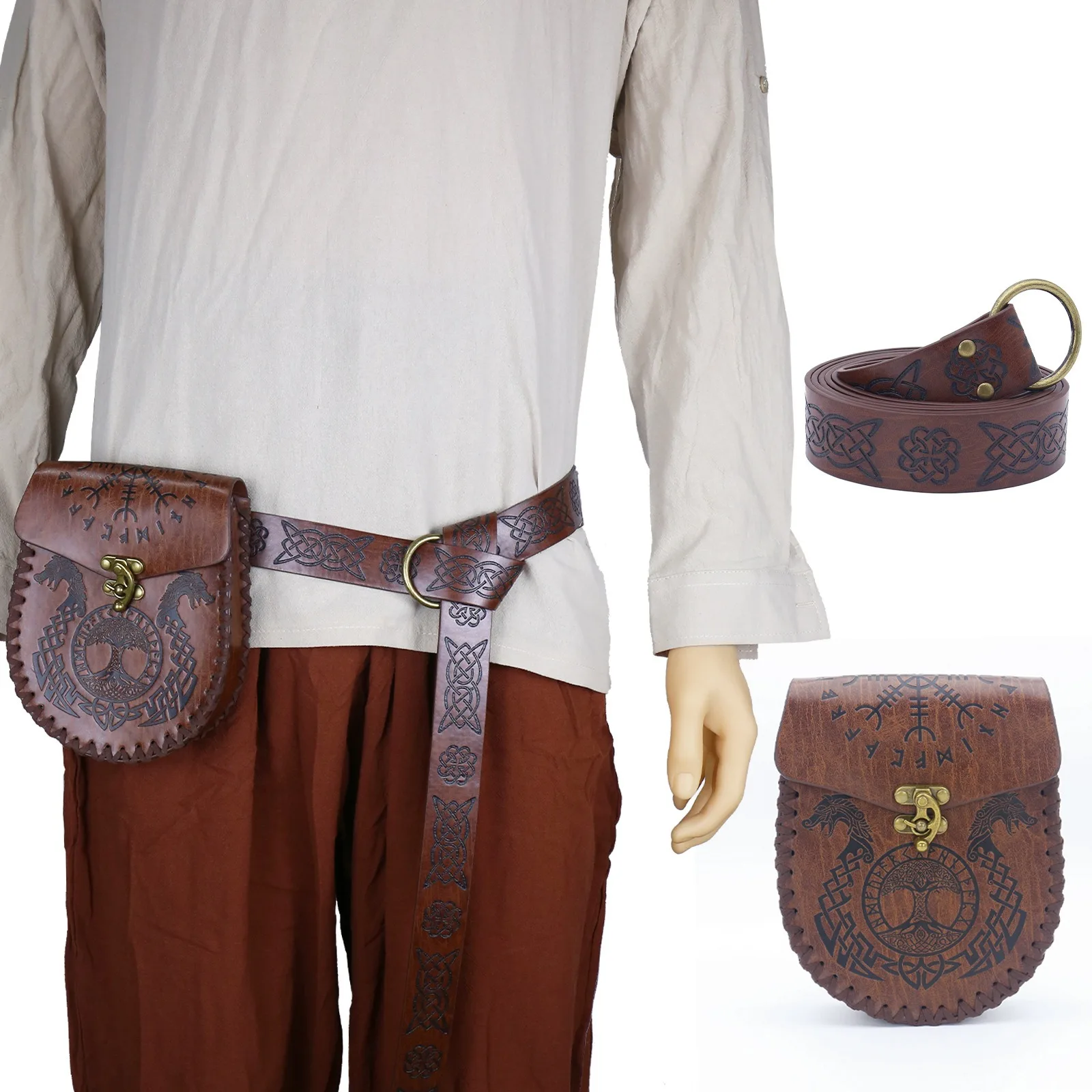 Viking Warrior Retro Medieval Hunter Knight Belt Bag Dress Up Set Halloween Stage Performance COSPLAY Costume Dress Up Prop Set