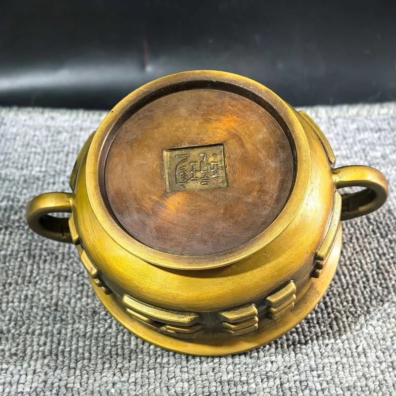 Antique-style collectible, double-eared beast cup ornament, home copper incense burner, decorative craft. Single item available