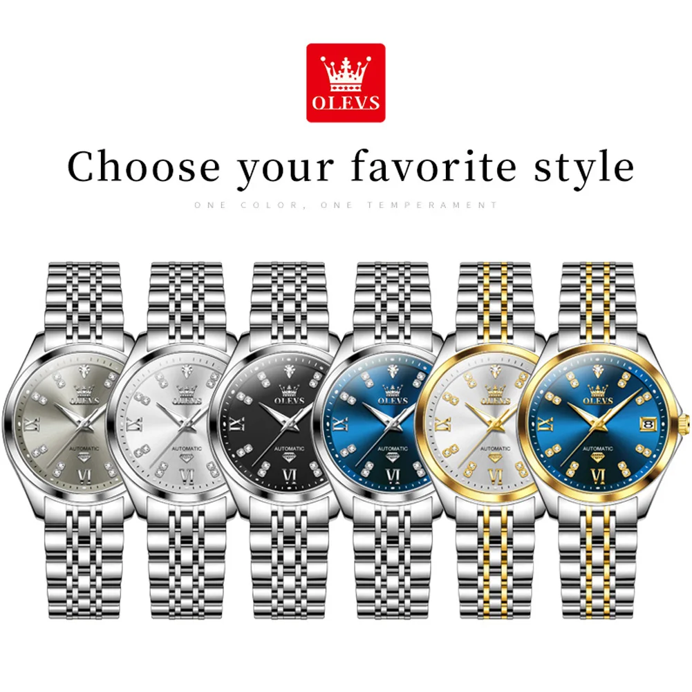OLEVS 9801 Orologio da donna Orologio meccanico automatico impermeabile alla moda di lusso Set di orologi da donna con data di diamanti in acciaio inossidabile