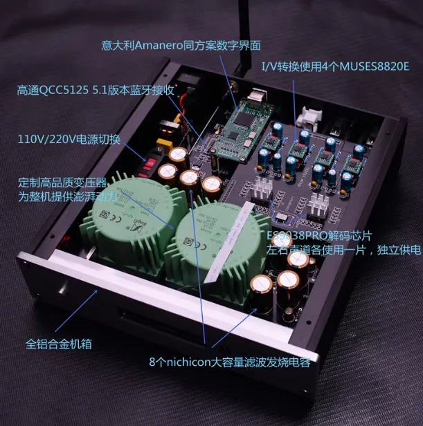 Dual Core ES9038PRO Decoder DAC5.1 Bluetooth IIS Amanero MUSES03 Femtosekunden Vollbalance