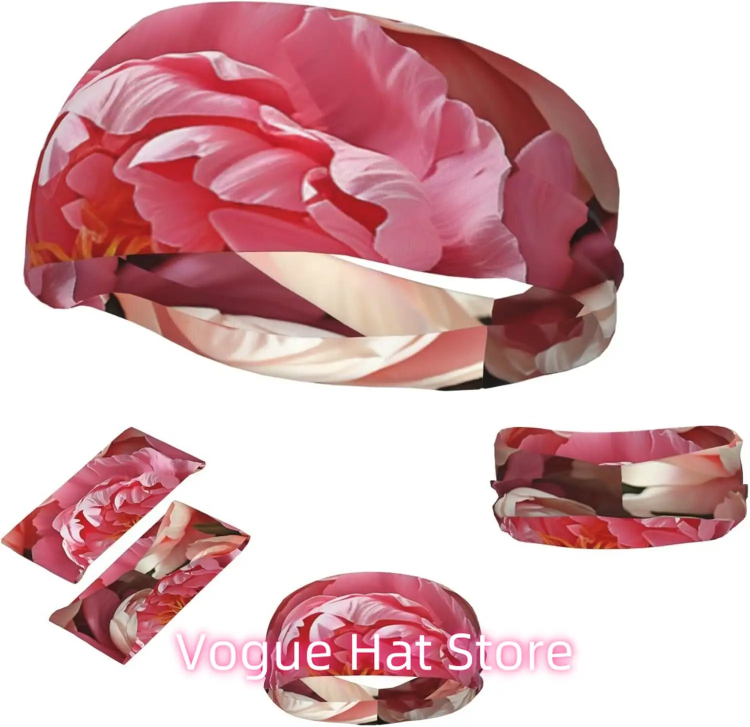 

Sports Headband for Men Women Moisture Wicking Athletic Sweatband Peony Flowers Blossom Workout Sweat Bands Non Slip Headbands