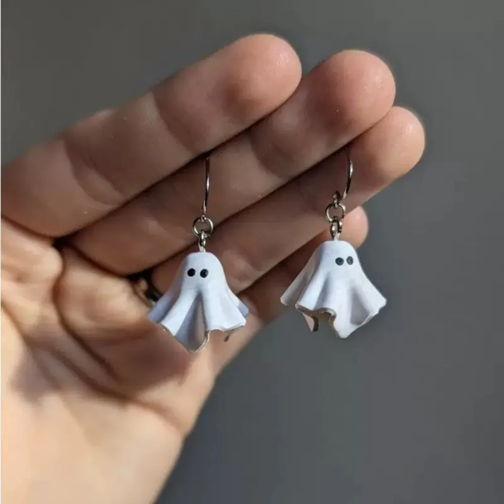 Cute Cartoon Ghost Drop Earrings White Lightweight Dangle Earrings Jewelry Alloy Halloween Earrings Street Rock Style
