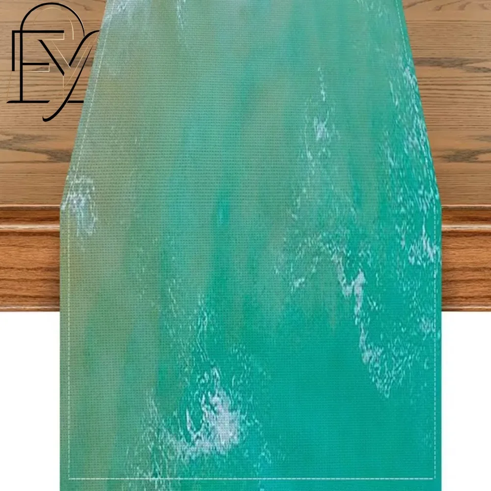 Modern Turquoise Table Runner Linen Green Abstract Table Cloth Camino de Mesa Elegante Wedding Dining Decoration