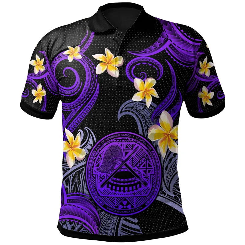 3D American Samoa Tribal Styles Print Polo Shirt For Men Polynesian Samoa Emblem Graphic Polo Shirts Polos Vintage Clothing Tops