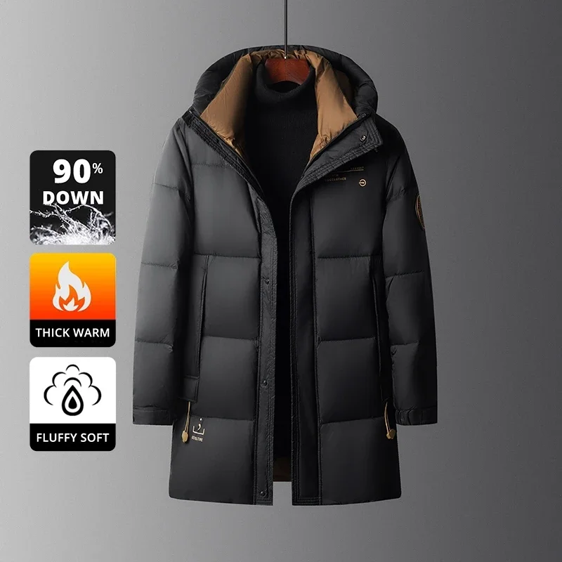High End Long Thick New Brand Casual Fashion Winter Down Jacket Men Hooded Warm Street Parkas Feather Windbreaker Puffer Coats