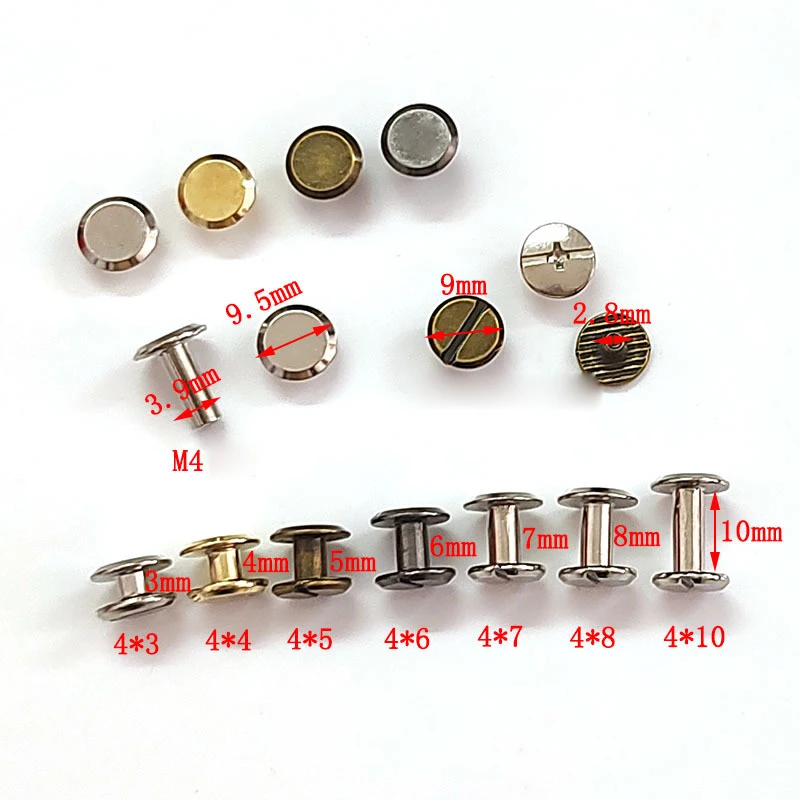 

100Sets Iron Chicago Screws Solid Round Head Nail Studs Rivets for Loose Leaf Notebook Binding Luggage Bag Strap Belt Decoration