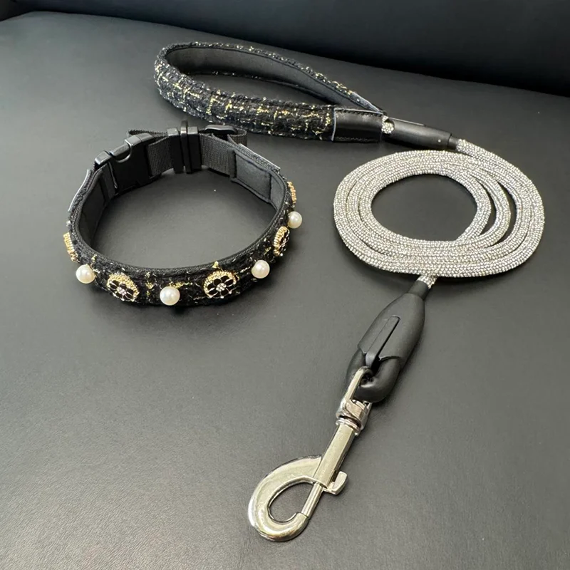 

Роскошный комплект ошейника и поводка для собак | Регулируемый шейный воротник для маленьких, средних и больших собак | Сверкающий хрустальный поводок для домашних животных, аксессуары для домашних животных
