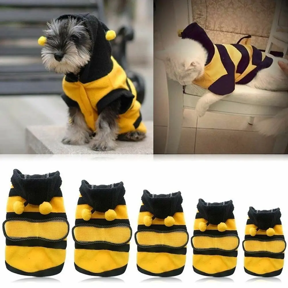 1pc Bee Pet Puppy Coat Apparel Outfit Fleece Clothes Dog Cat Hoodie Fancy Costume Halloween Cosplay Sweater Dog Hoodies Coat