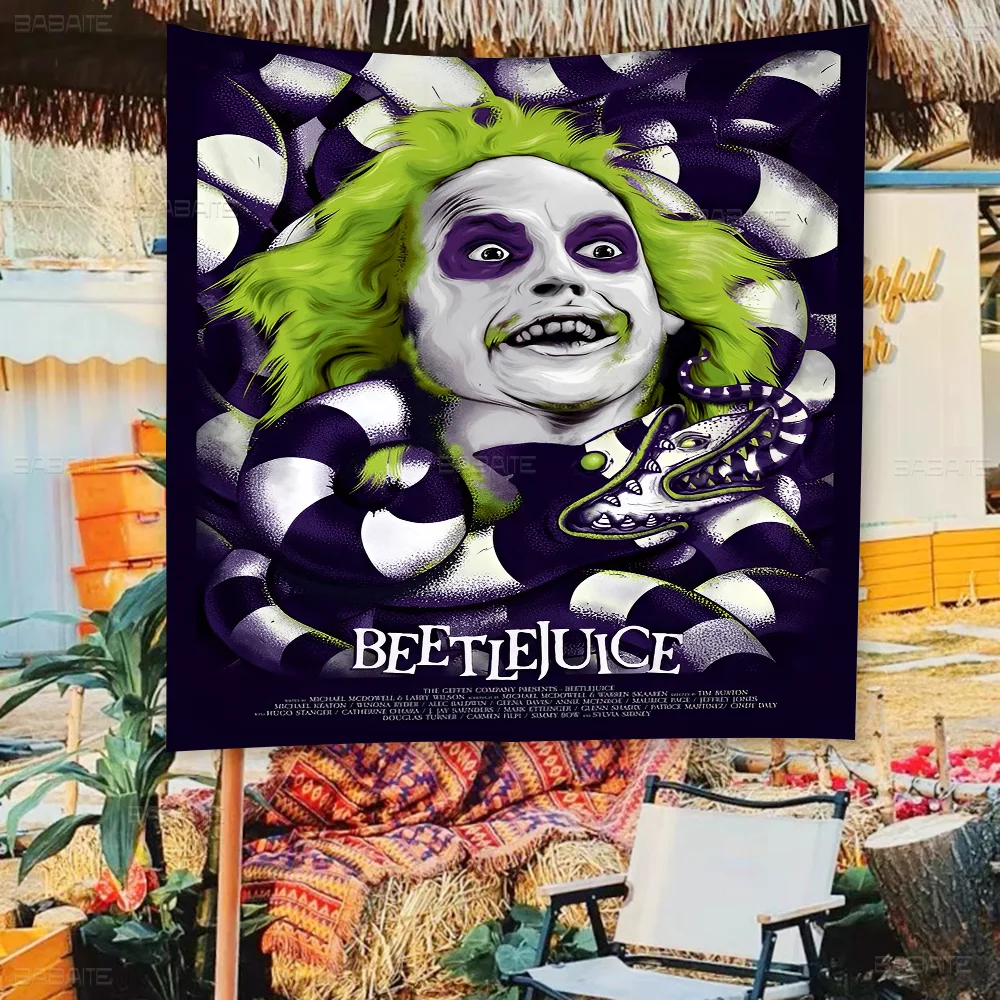 B-Beetlejuice Movie Banner Art Printing Japanese Wall Flag Anime Wall Hanging Home Decor