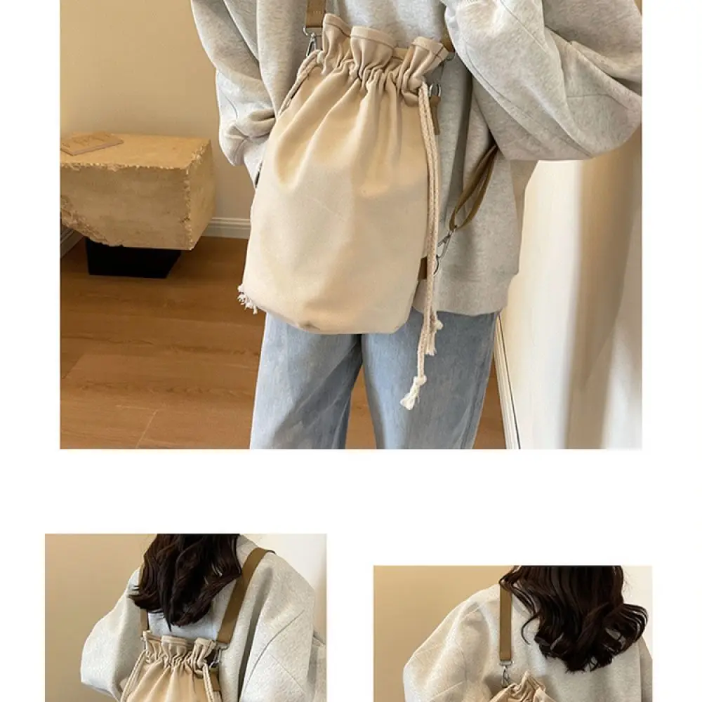Fashion Canvas Bucket Bag Women Backpack Casual Shoulder Purse Minimalist Streetwear Trendy Printed Durable Daily Handbag