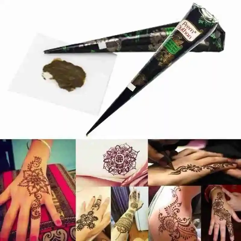 25g Natural Indian Henna Tattoo Ink Brown Mehndi Paste Body Art Cones Body Mehndi Sticker Paint W6F4