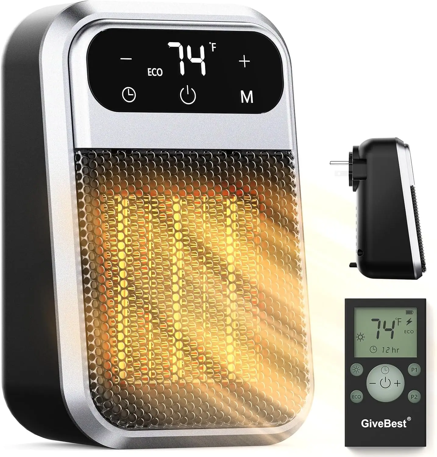 

Small Plug In Heater, Digital Display Bathroom Heaters for Indoor Use, 800W Ceramic Portable Electric Mini Heat with