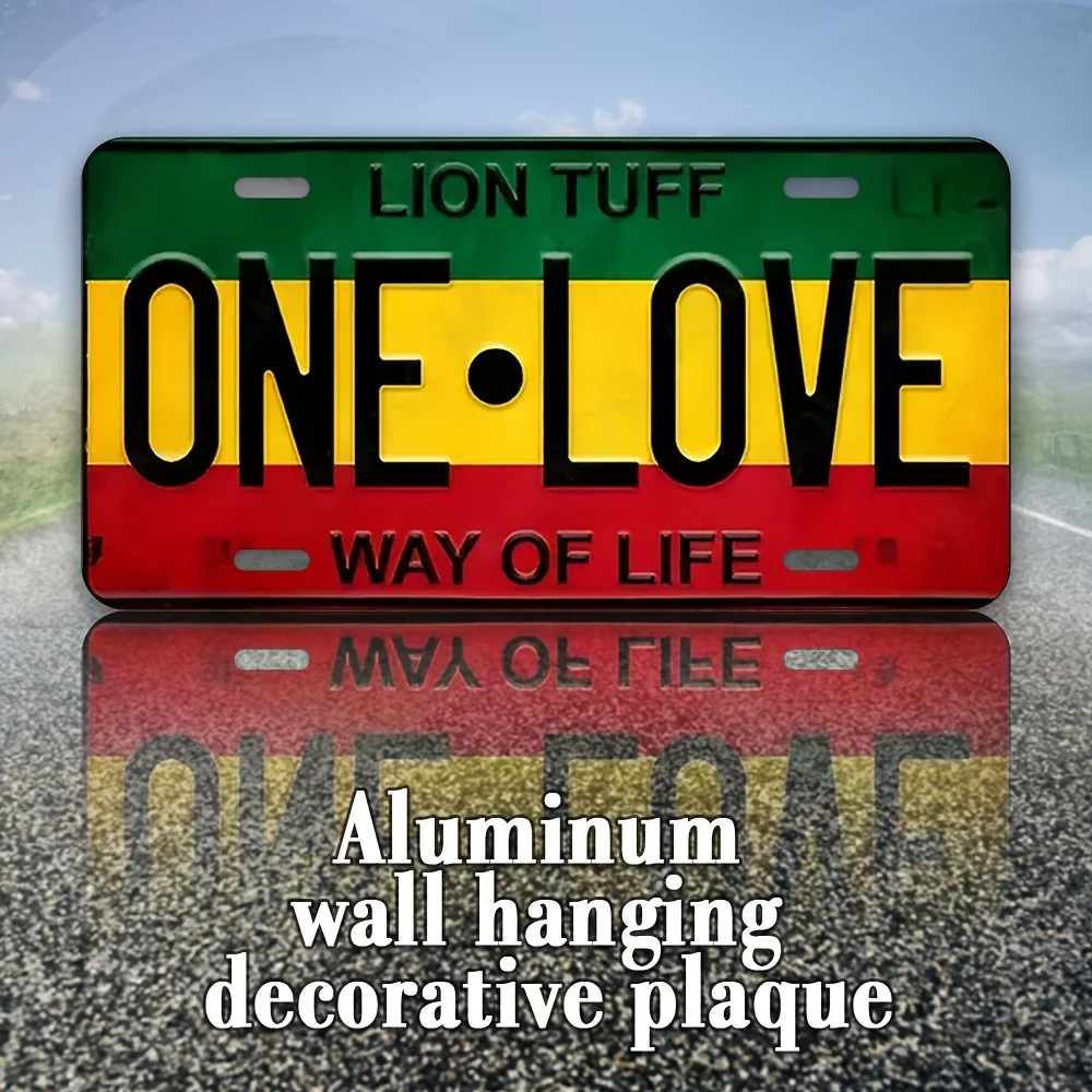 AL One Love Rasta License Plate Sign - Vintage Durable Metal Plaque Wall Decor, Home Office Bar Man Cave Wall Art