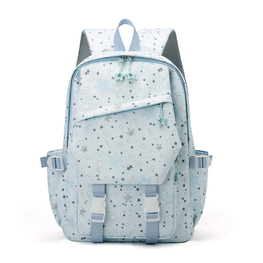 Cute Star Print School Backpack Large Capacity Adjustable Girls Schoolbag Splash-Resistant Multi-pockets Laptop Shoulders Bag