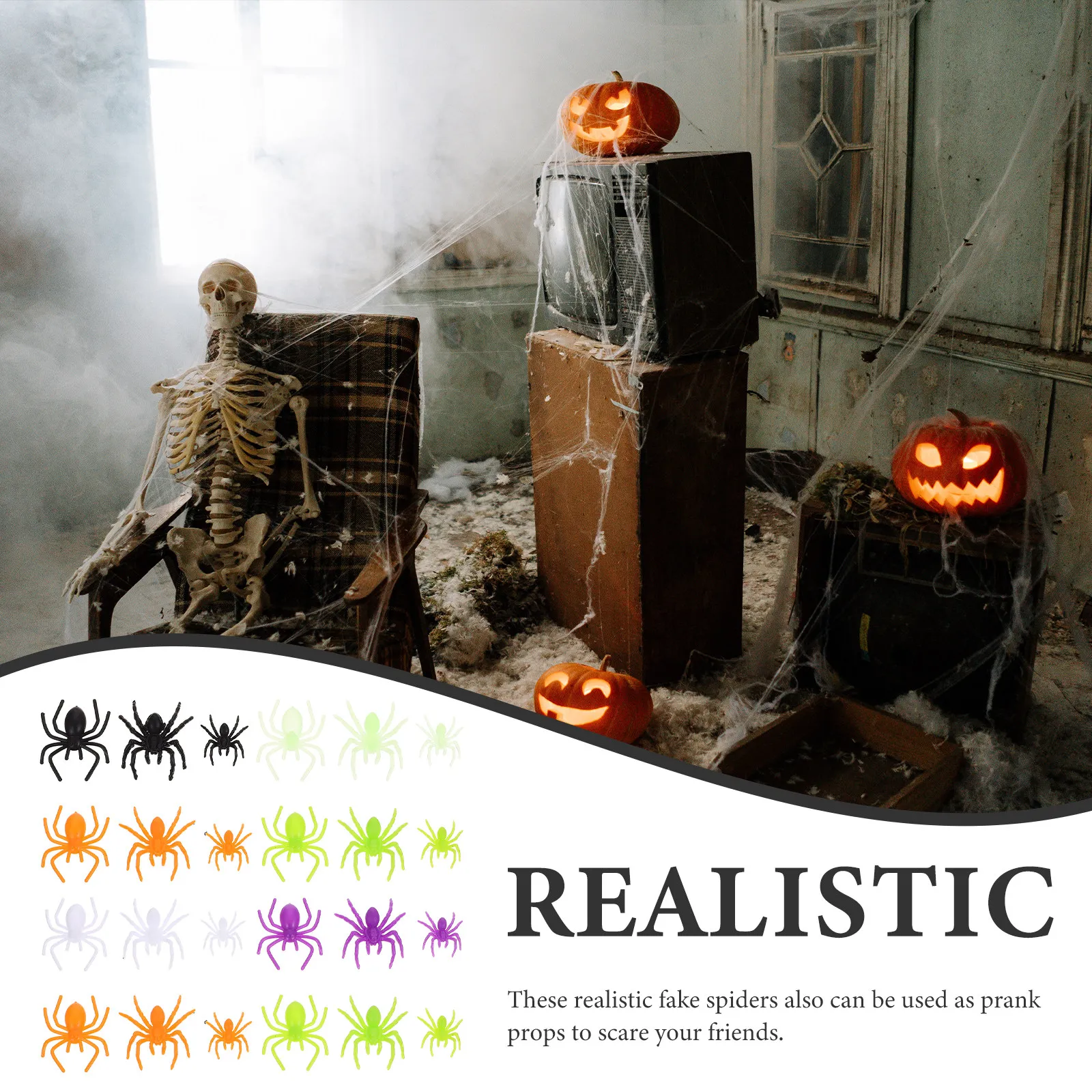 200Pcs Halloween Mini Fake Spiders Plastic Realistic Props Prank Party Decorations Supplies Fake Spiders Realistic Spider