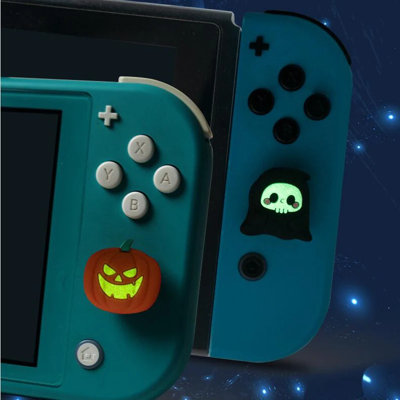 Halloween Pumpkin Ghost Glow Silicone Soft Thumb Stick Grip Cap, Capa Protetora Joystick para Interruptor, Oled NS Lite Joy-con Case