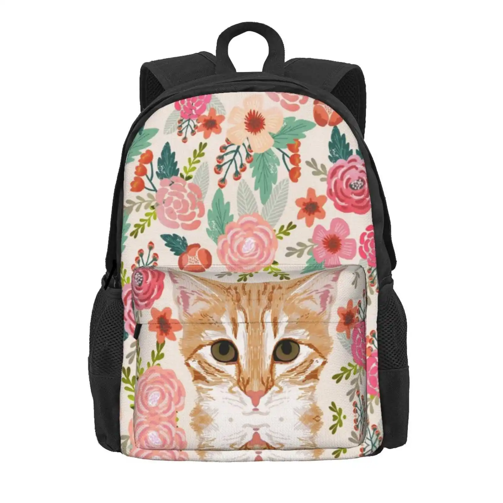 Tabby Cat Florals Spring Cute Girly Cat Lady Gifts Orange Tabby Cat Owners Hot Sale Schoolbag Backpack Fashion Bags Florals