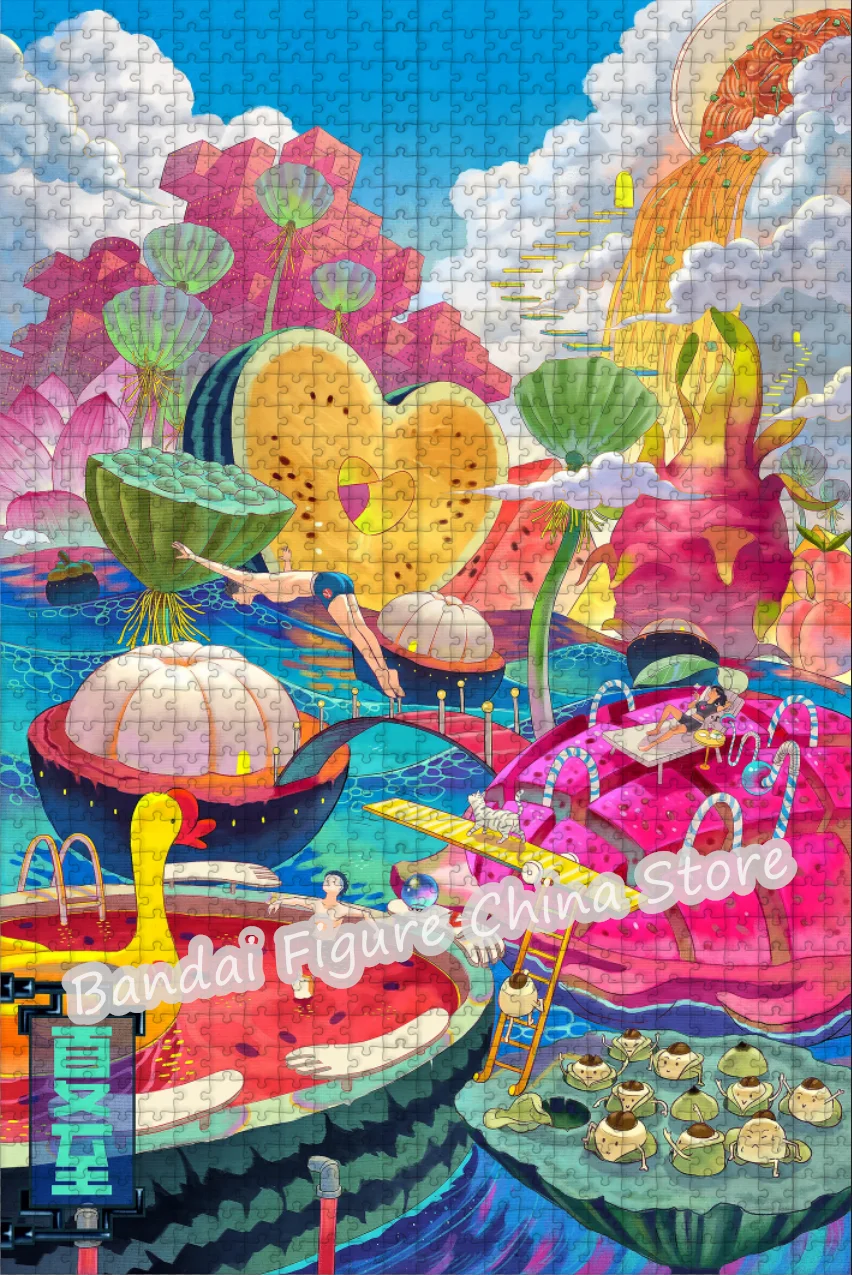 Fantastico scenario estivo Puzzle Anguria Lotus Pod Cartoon Fruit 108/200/300/500/1000 pezzi Puzzle Decomprimere giocattoli