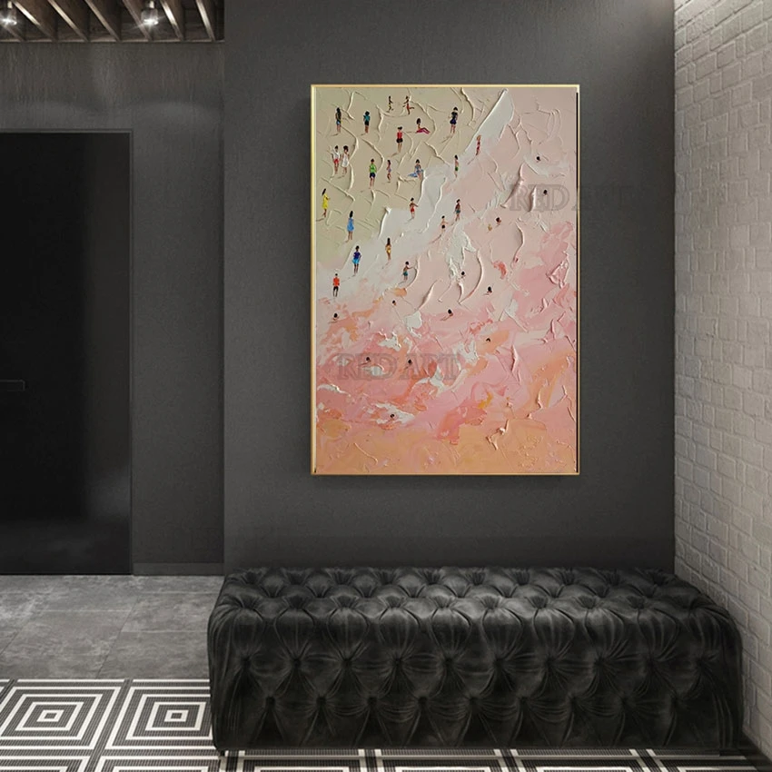 

Hand Painted People Surfing Beside Beach Oil Painting Unframed Canvas Wall Art Unframed Murals Picture For Modern Hotel Decor