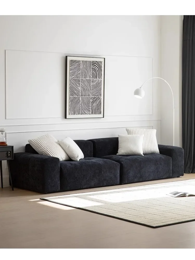 Italian Minimalist Fabric Sofa Combination Living Room Small Apartment Black Straight Row Sofa Modern Light Luxury Block Sofa