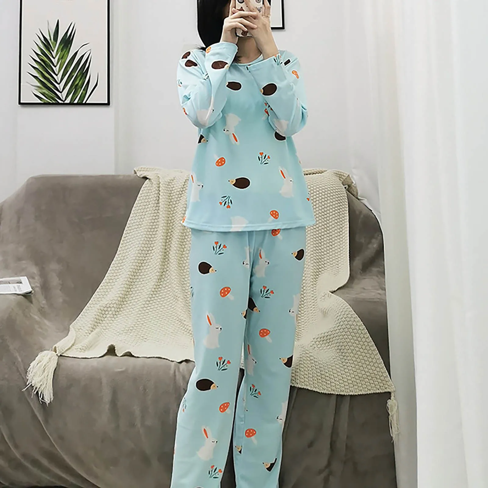 Spring Thin 2 pieces Pyjamas Set Women Tops 2024 Cotton Round Neck Girls Pajamas Sets  Sleepwear Clothes Pijamas Mujer