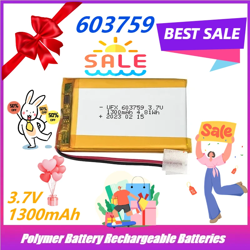 

603759 3.7V 1300mAh Polymer Battery Rechargeable Batteries