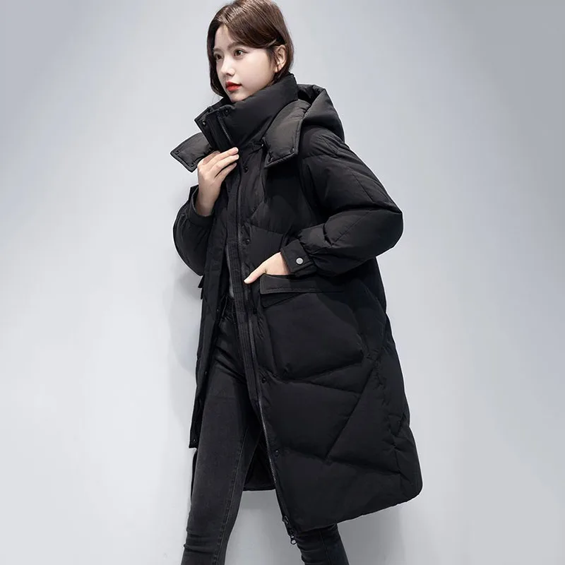 ใหม่สตรีลงเสื้อแจ็คเก็ตยาวที่ถอดออกได้Hooded Parker Overcoatฤดูใบไม้ร่วงฤดูหนาวเสื้อแจ็คเก็ตหญิงสบายๆหิมะสีขาวเป็ดลงCoat