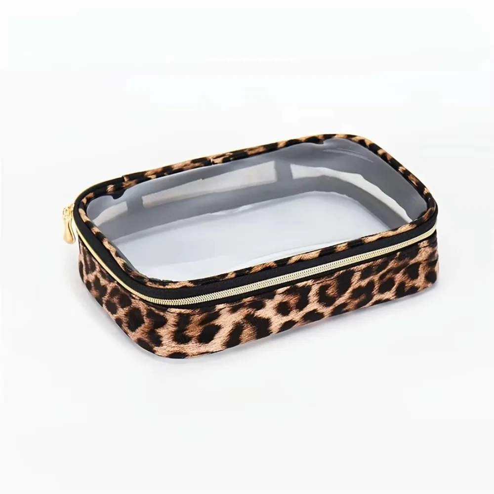 Fashion Leopard Print Makeup Bag Waterproof Large Capacity Travel Cosmetic Bag Transparent with Zipper Storage Bag