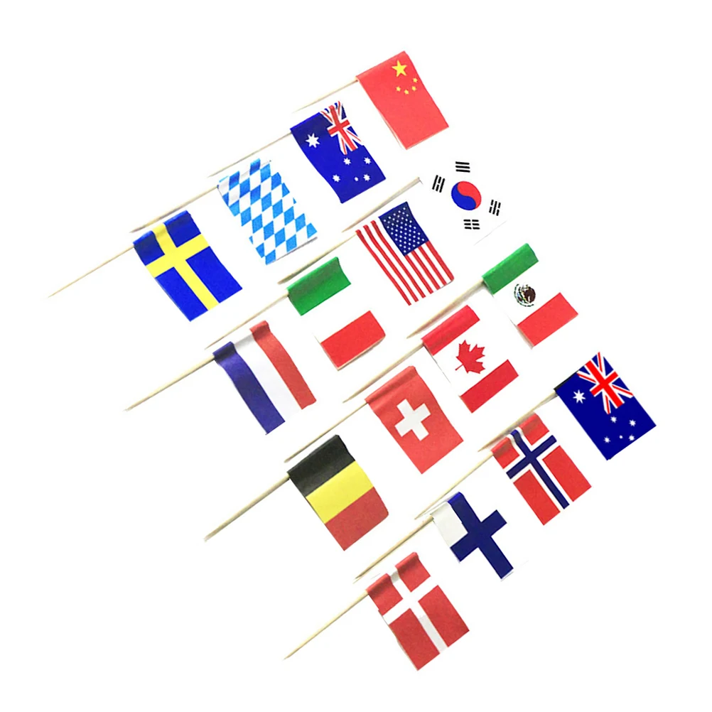 

50pcs Wooden National Flag Picks Cake Toppers Party Decorations Birthday Supplies Food Flags Cocktail Toothpicks